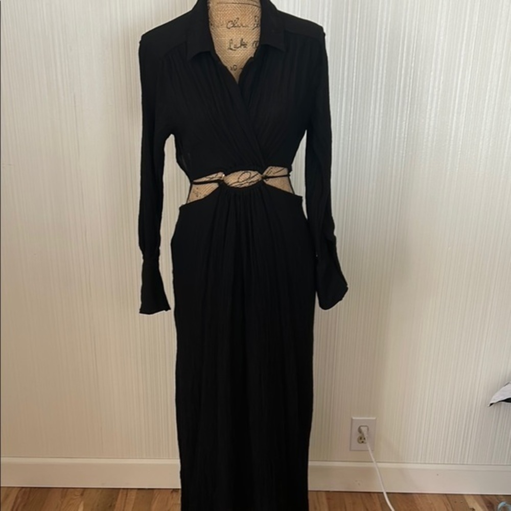 HYFVE Black Long Sleeve Cut-Out Dress